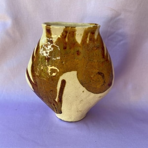 Handgemachte Tropfglasur Keramik Vase. Dünn & Breit gelippt. Vintage Studio Keramik. Einzelstück.