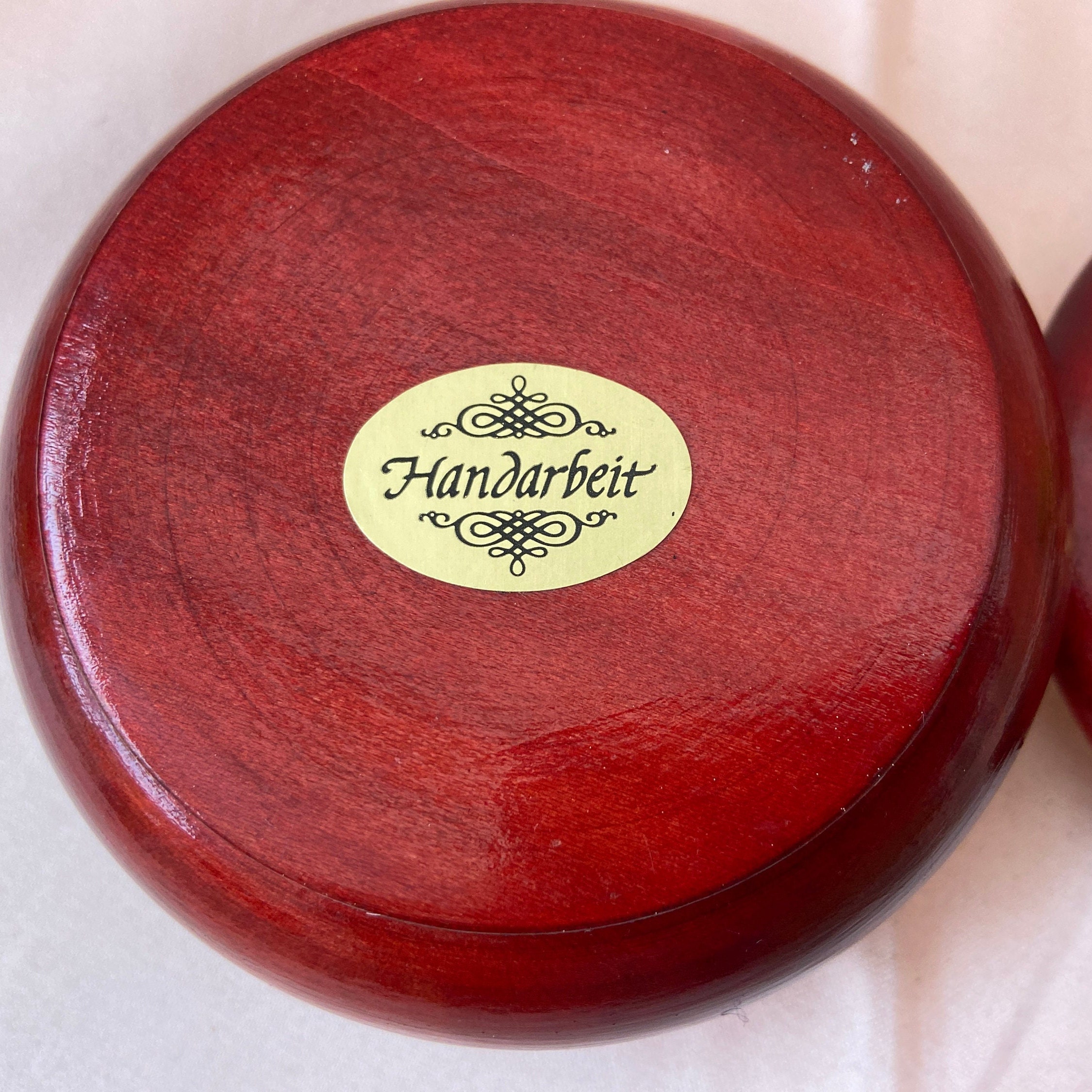 Vintage Polish Folk Art Small Round Wooden Lidded Red