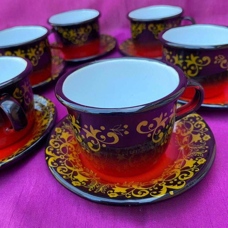 Vintage Classy Enamel Cup and Saucer Set Camping With Style Outdoor