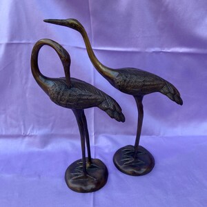 Vintage Pair of Heavy German Mid Century Modern Bronzed Spelter Herons. Indoor / Outdoor 33 cm / 13" H