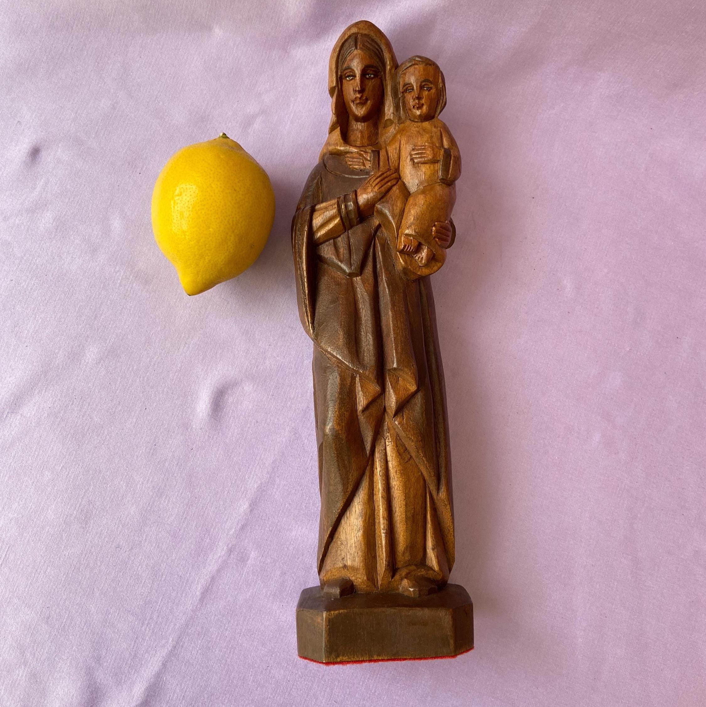 ヴィンテージの手彫り聖母子像、着色木製、高さ31cm - Etsy 日本