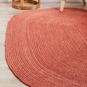 Byron Natural Jute Oval Rug in Coral