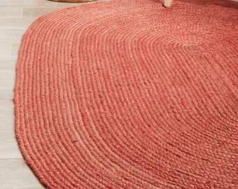 Byron Natural Jute Oval Rug in Coral