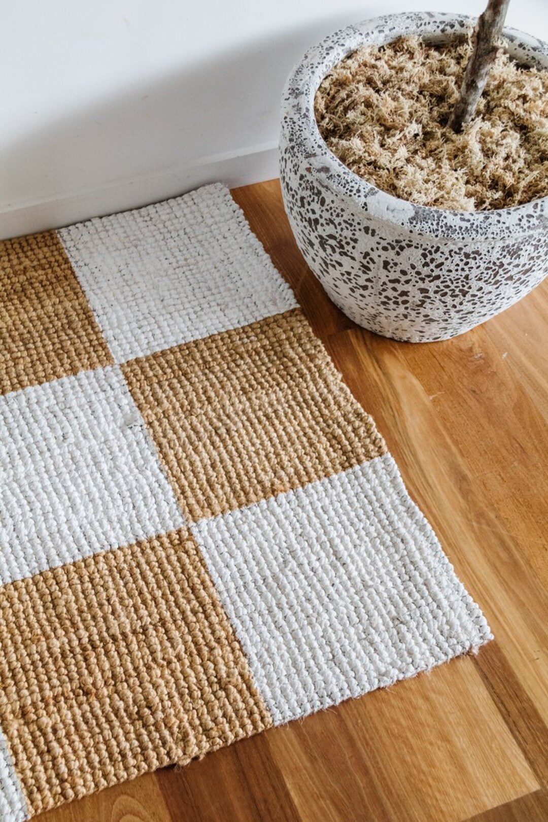 Checker Painted Jute Rug Etsy