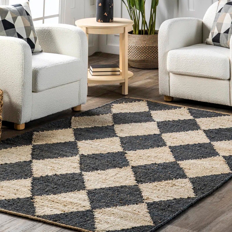 Diamond Checkerboard Jute Area Rug Etsy UK