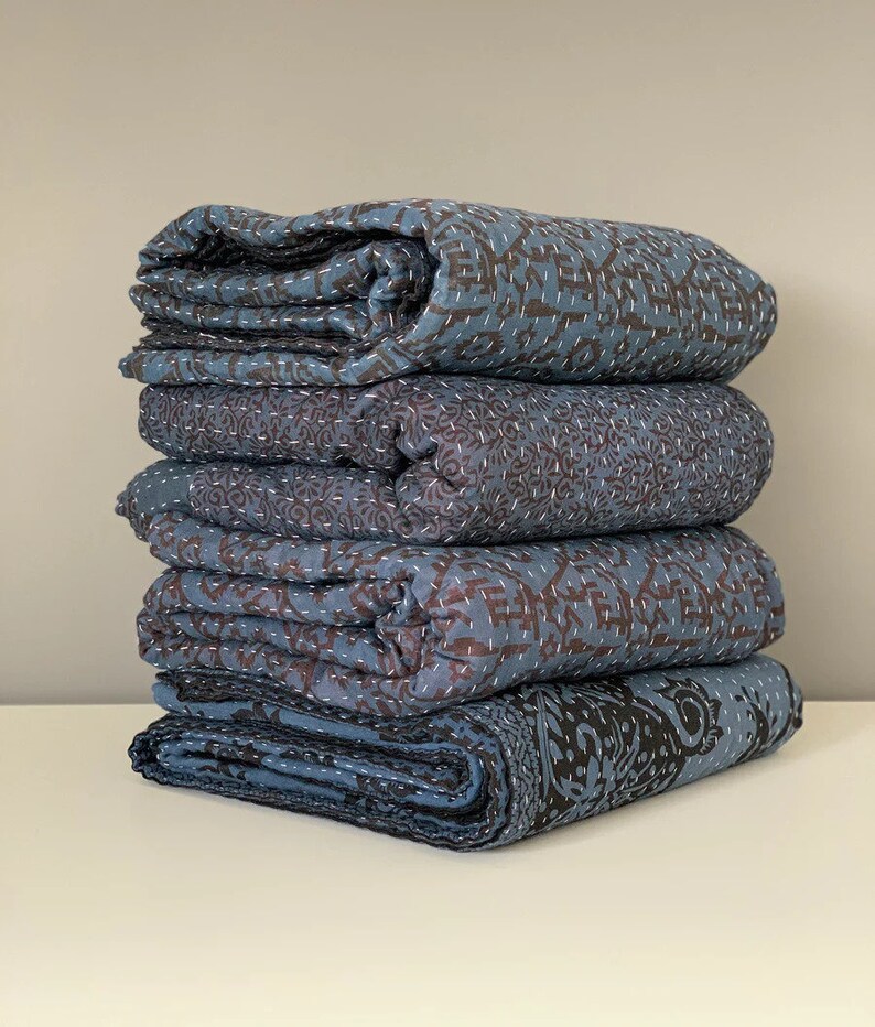 Overdyed Vintage Indigo Kantha Quilts Etsy