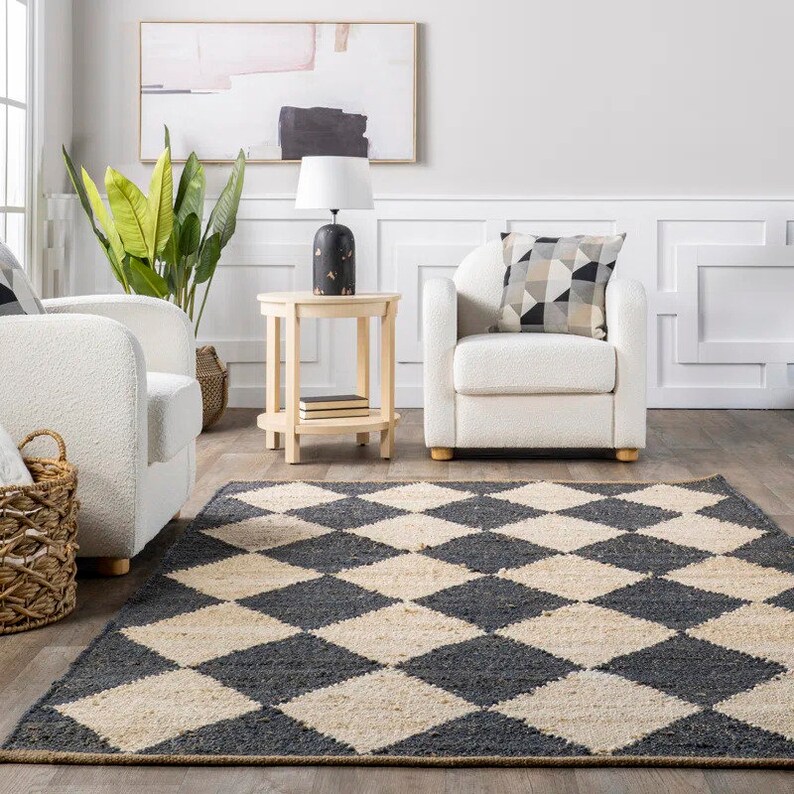 Diamond Checkerboard Jute Area Rug Etsy