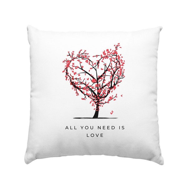 ALL YOU NEED is Love Dekoratives Kissen - Herzbaum Deko-Geschenk für: Valentinstag, als Hochzeitsgeschenk