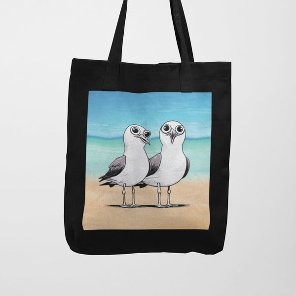 Meeresvögel am Strand Tasche - Lustige Vogelmotiv - Vogelliebhaber Geschenk - Möwen-Print für Ornithologen Jutetasche Baumwolle