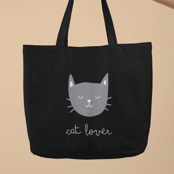 Katzen Liebhaber Tasche - CAT LOVER - Trendig, niedlich, lustig - Schwarzer Kater - Süßes Kätzchen - Jutetasche Baumwolle