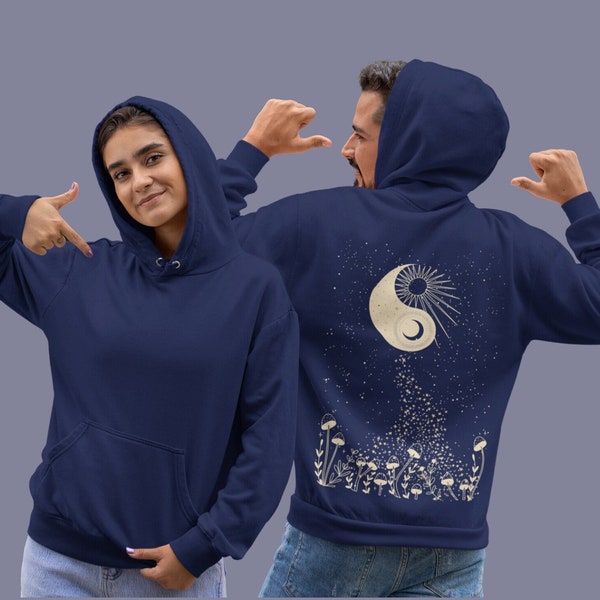 Pilze Mushroom Hoodie Sonne Mond Sterne Yogakleidung Meditationskleidung Esoterik Spiritualität Astrologie YingYang Ayahuasca - Damen Herren