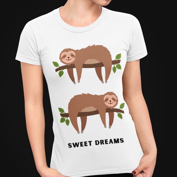 SWEET DREAMS Faultier T-shirt Slot- Pyjama süßes Faultier Schlafanzug niedliches Schlafshirt Damen Herren