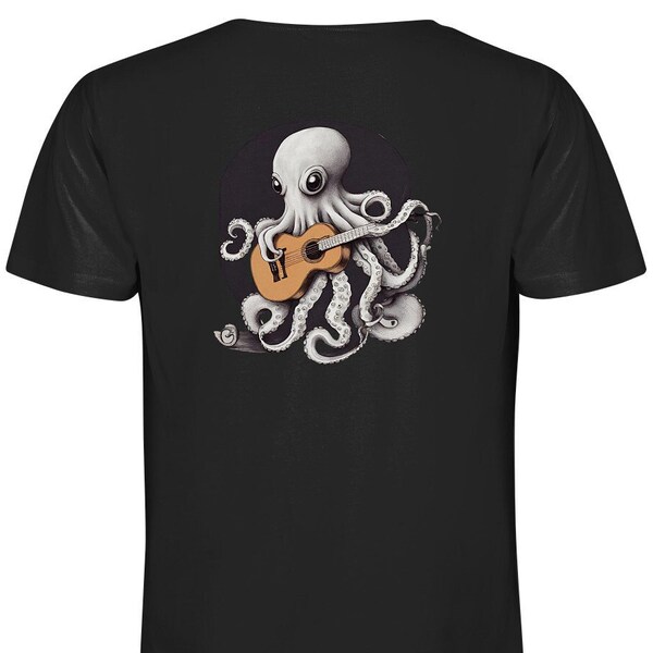 Kraken Tshirt voor Gitarre - Lustiger Tintenfisch - Comiczeichnung - Bio Baumwolle