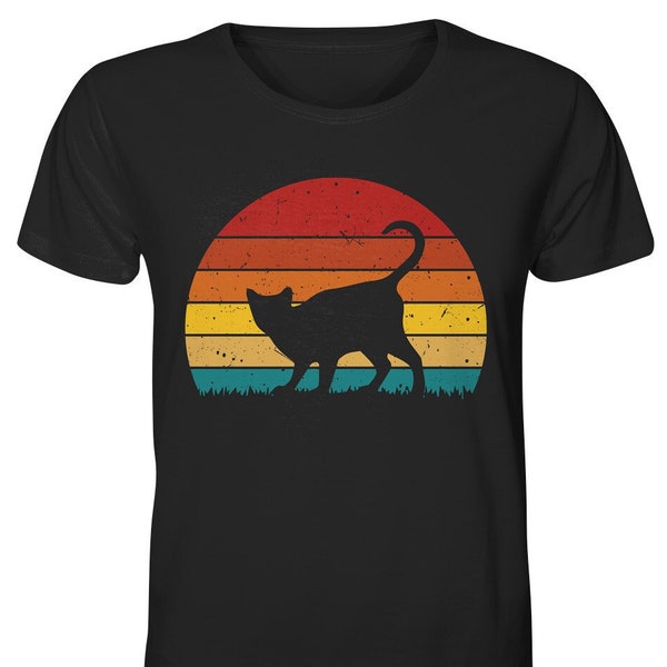 Retro Katze Vintage Motiv Schwarzer Kater Silhouette - Katzenliebhaber, Katzenvater, Katzenmutter T-Shirt