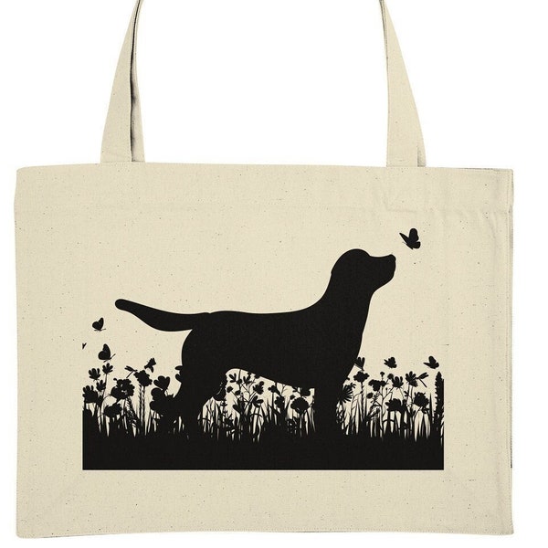 Labrador Tasche Groß *Labrador in Blumenwiese mit Schmetterlingen* Hundetasche Kunstwerk - Jutetasche Baumwolle