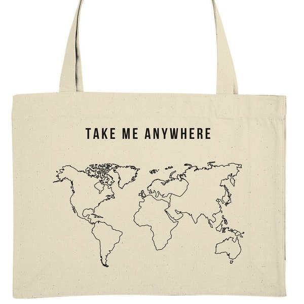 Weltkarten-Tasche für Reisende - Reisetasche für Weltenbummler mit Personalisierbarem Text - Jutetasche Baumwolle