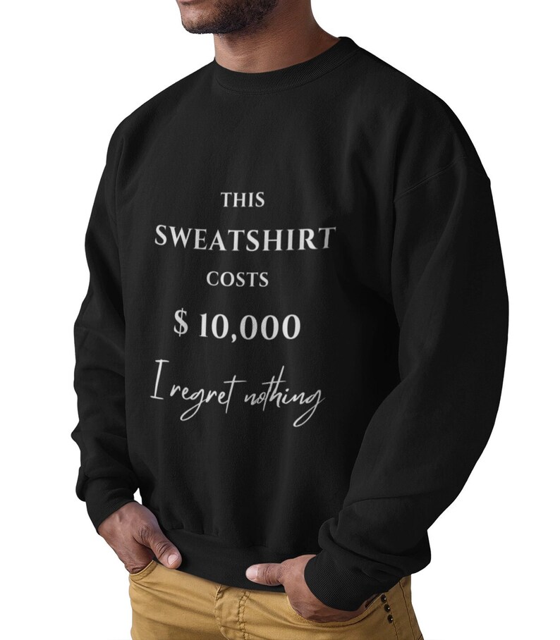 THIS SWEATER COSTS 10,000 Dollar. I regret nothing. Lustiger Spruch Pullover witziges Sweatshirt image 5