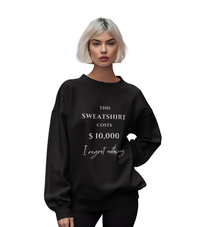 THIS SWEATER COSTS 10,000 Dollar. I regret nothing. Lustiger Spruch Pullover witziges Sweatshirt image 1