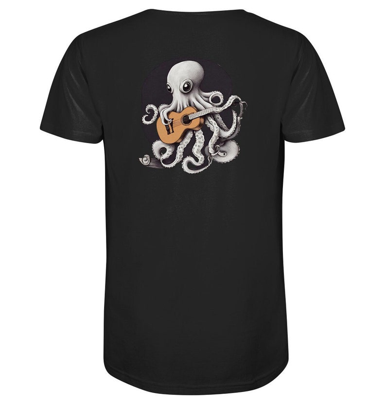 Kraken Tshirt für Gitarre Lustiger Tintenfisch Comiczeichnung Bio Baumwolle image 1