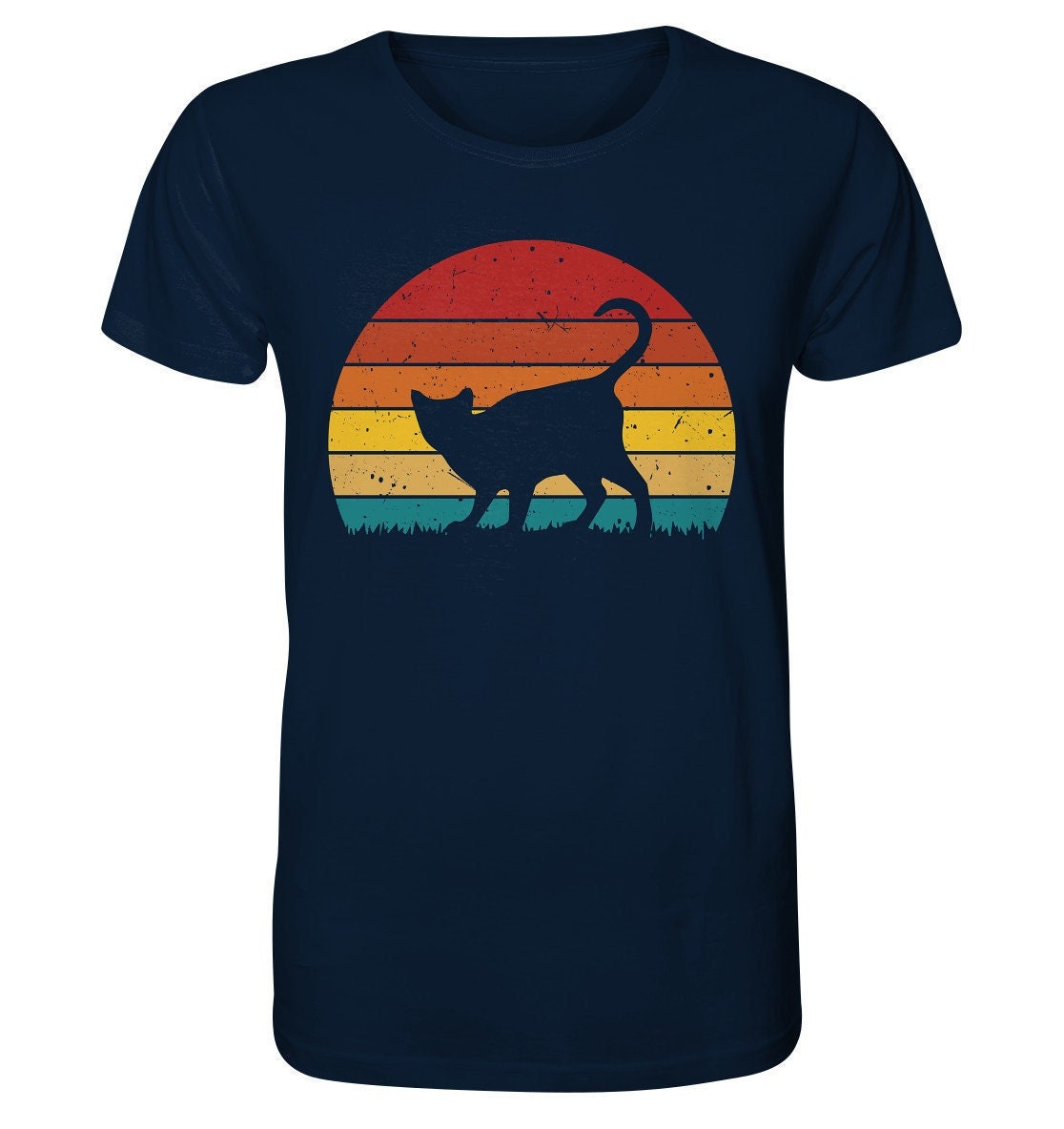 Retro Katze Vintage Motiv Schwarzer Kater Silhouette - Katzenliebhaber, Katzenvater, Katzenmutter T-Shirt