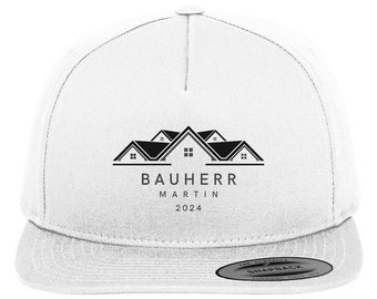 Personalisierbare Bauherr Kappe - Bauherr Name Wunschtext Baumwollmütze - Geschenk Hausbauer Spatenstich Einweihungsparty Umzug Snapback