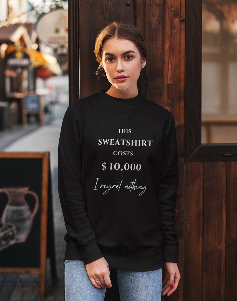 THIS SWEATER COSTS 10,000 Dollar. I regret nothing. Lustiger Spruch Pullover witziges Sweatshirt image 4