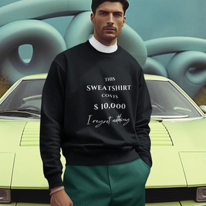 THIS SWEATER COSTS 10,000 Dollar. I regret nothing. Lustiger Spruch Pullover witziges Sweatshirt image 2