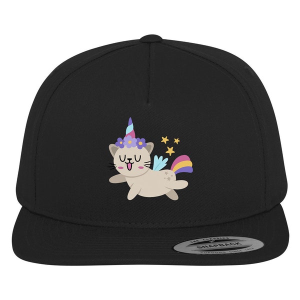 Einhorn Katze Regenbogen Mütze Unicorn Motiv Lustige Cap - Einhorn Geschenk Baumwollmütze für Mädchen - Unicorn Accessoire Snapback