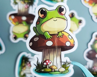 Frosch auf Fliegenpilz Aufkleber Sticker