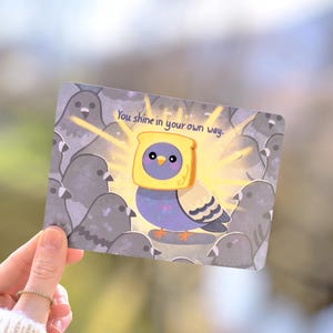 Tauben Postkarte DIN A6 – You Shine In Your Own Way | Motivationskarte | Cute Vogel Illustration | Selbstvertrauen Karte | Kawaii