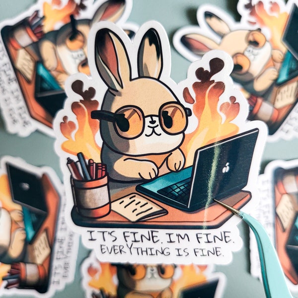 Hase am Arbeitsplatz, Büro Aufkleber Sticker