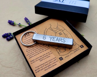 Handmade Iron *6 YEARS* 6th Anniversary Keychain with hoop