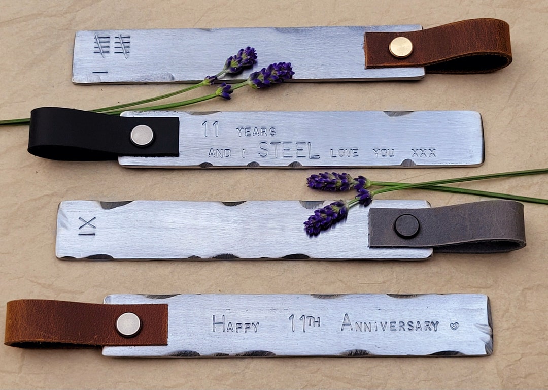 Personalised 11th Anniversary Steel Bookmark With Leather Strap - Etsy