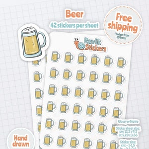 Planner sticker sheet: beer glass hangout hand drawn illustration, agenda stickers, multiple colors