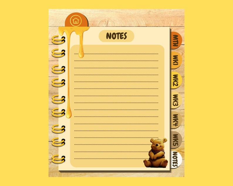 Undated Digital Planner With Winnie the Pooh Monthly, Weekly, and Daily