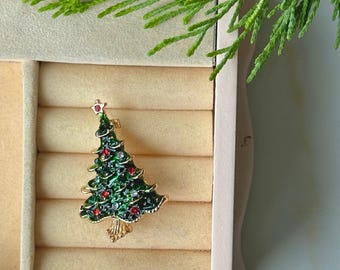 Broche de árbol de Navidad brillante, broche festivo, joyería de diamantes de imitación, regalo para ella, accesorio para atuendos.