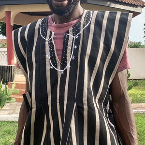 IKAN f&t handwoven African Kente Fugu Batakari Smock | 100% Cotton | Men women | Festival wear Traditional Africa clothing - One Size (S-XL)