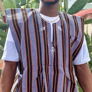 Blouse africaine ghanéenne f&t tissée à la main pour homme Kente Batakari Fugu IKAN | 100 % coton | Vêtements traditionnels d&#39;été | Taille unique (S-XL)