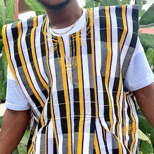 Blouse africaine ghanéenne f&t tissée à la main pour homme Kente Batakari Fugu IKAN | 100 % coton | Festival d&#39;été | Vêtements traditionnels | Taille unique (S-XL)