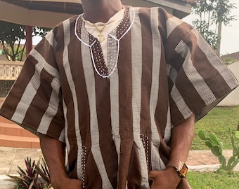 IKAN f&t Handwoven Sleeved Men&#39;s Kente Fugu Batakari Smock Tunic | Festival wear | African Fashion Traditional Clothing - One Size: (S-XL)