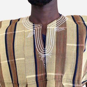 IKAN f&t handwoven Men&#39;s Kente Fugu Batakari Smock | 100% Cotton | Festival wear | Traditional Clothing-One Size (S-XL)