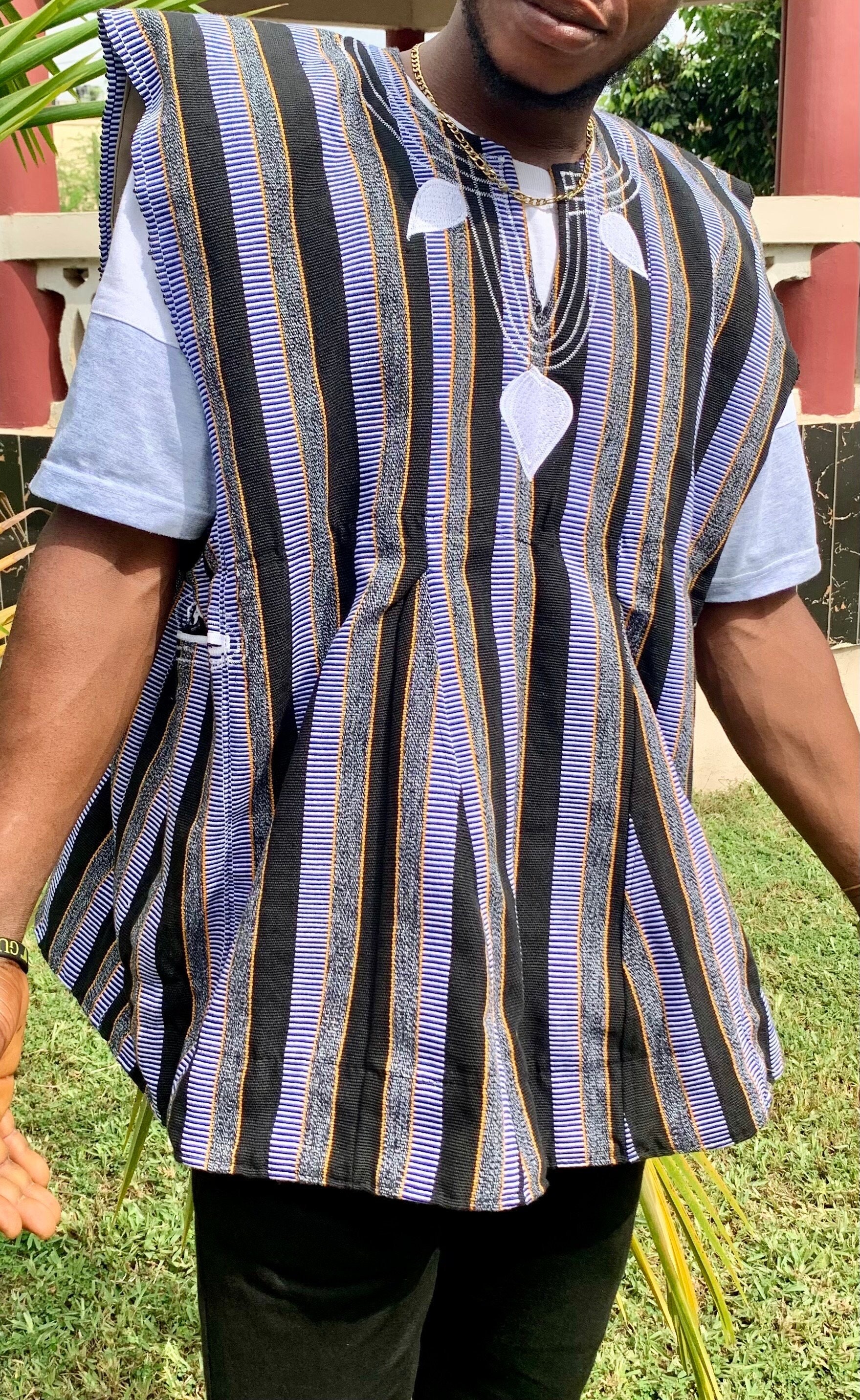 IKAN f&t handwoven Men’s Ghanaian Kente Batakari Fugu African Smock | 100% Cotton | Festival Summer | Traditional Wear | One Size (S-XL)