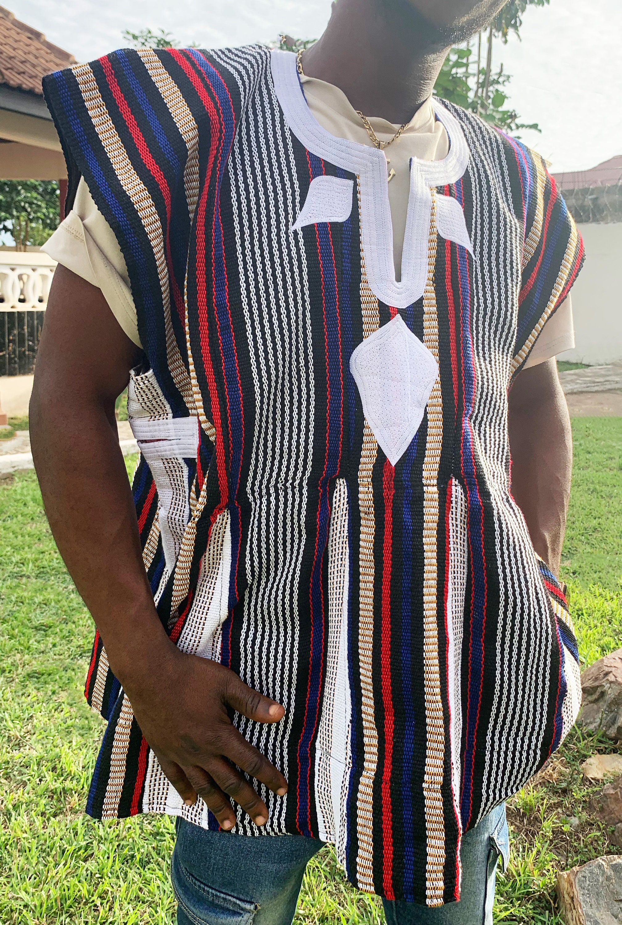 IKAN F&t Hand Woven African Batakari Fugu Smock Tunic 100 Cotton