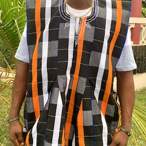 IKAN f&t Men’s handwoven Ghanaian Kente Batakari Fugu African Smock | 100% Cotton | Festival Summer | Traditional Wear | One Size (S-XL)