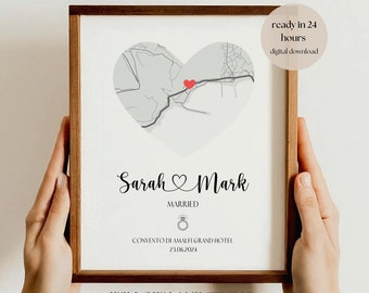 Personalized Married Map Print Custom Couples Gift Wedding Anniversary & Engagement Gift She Said Yes Marriage Print Engagement Gifts