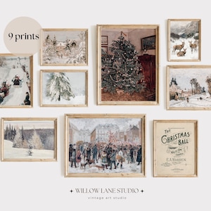 Vintage Christmas Bundle Prints | Set of 9 Digital Prints | Farmhouse Printable Gallery Wall Art Set | Vintage Holiday Art Printable