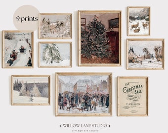 Vintage Christmas Bundle Prints | Set of 9 Digital Prints | Farmhouse Printable Gallery Wall Art Set | Vintage Holiday Art Printable