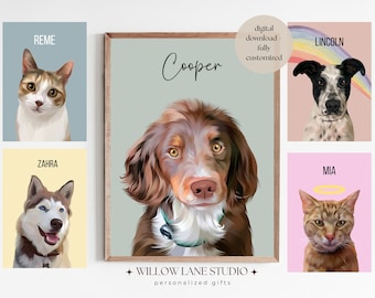 Custom Pet Drawing Gift, Personalized Dog Gift DIGITAL, Hand Drawn Pet Portrait, Pet Memorial Digital Gift, Custom Pet Lover Gifts