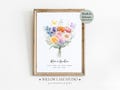 Family Birth Flower Bouquet Watercolor Digital Print, Birth Month Flowers Print Mother's Day Gift, Emotional Gift for Grandma