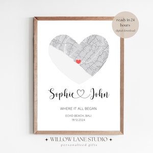 Carte d'anniversaire personnalisée Carte de notre premier rendez-vous Cadeau pour couple personnalisé Impression où tout a commencé Carte de notre rencontre avec elle Cadeau en téléchargement numérique